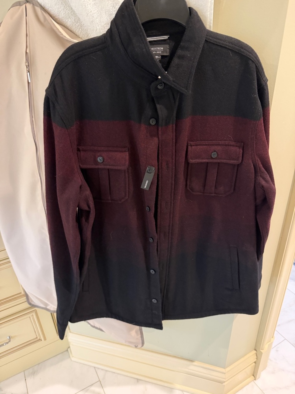 Nordstrom Men’s Black & Burgundy Wool-Blend Button Jacket
